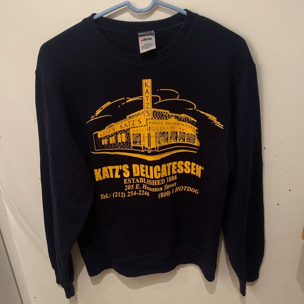 Quality Jerzees 50/50 Crewneck Sweatshirt with Katz's Delicatessen Graphic SZ S